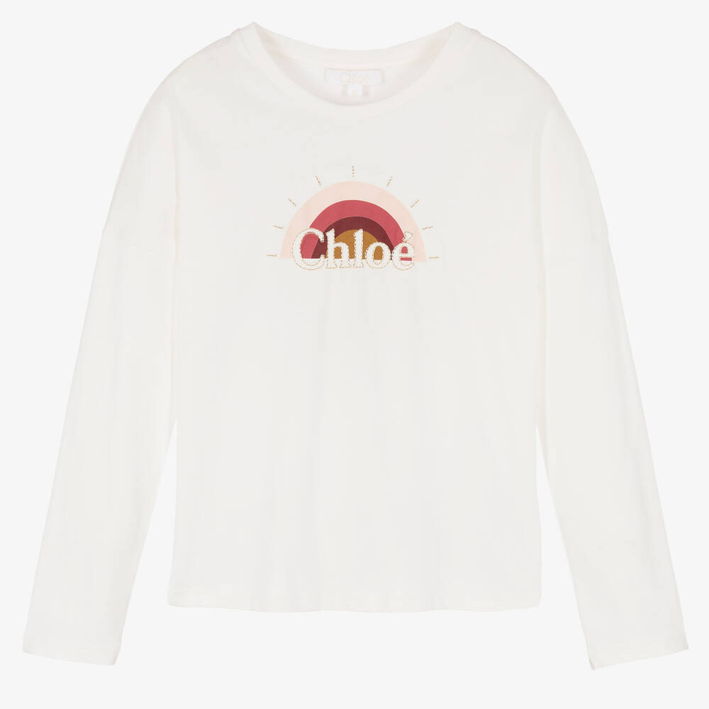 Chloé - Teen Girls Ivory Logo T-Shirt | Childrensalon