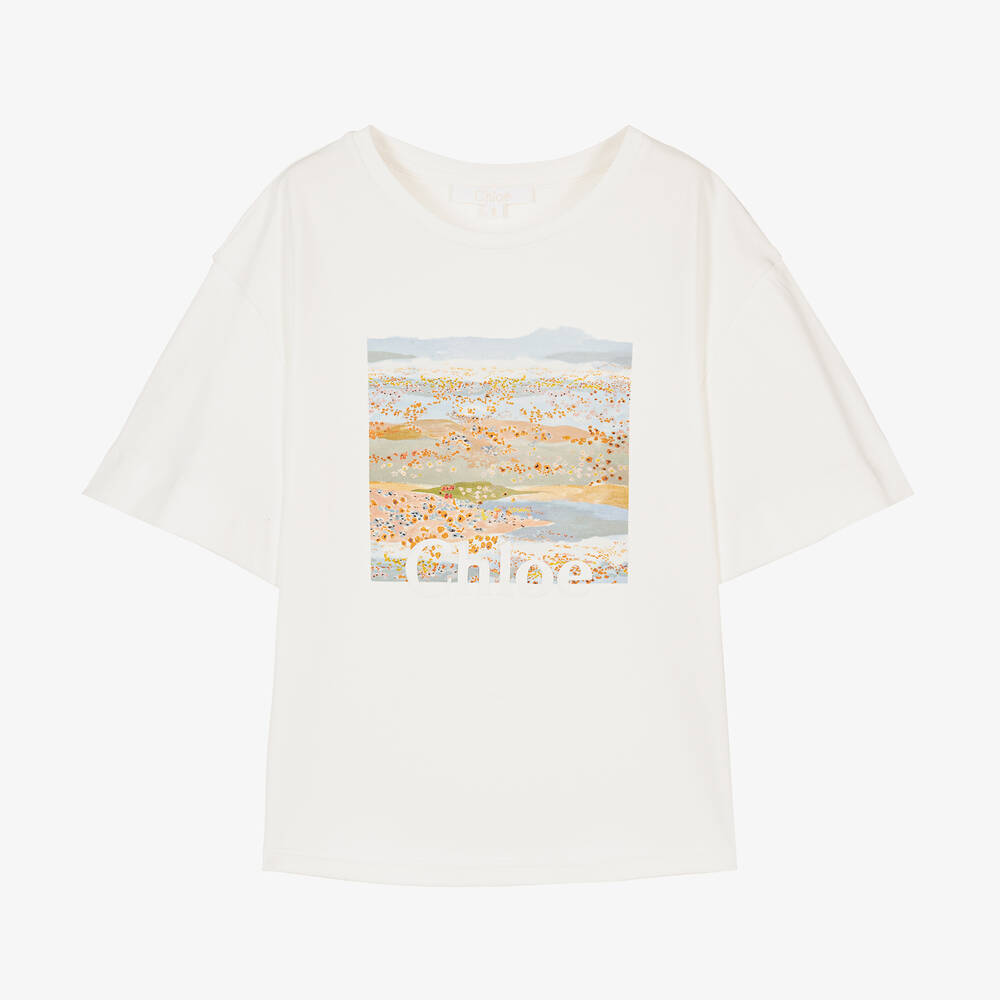 Chloé-Кремовая футболка с маками для девочек-подростков | Childrensalon Outlet