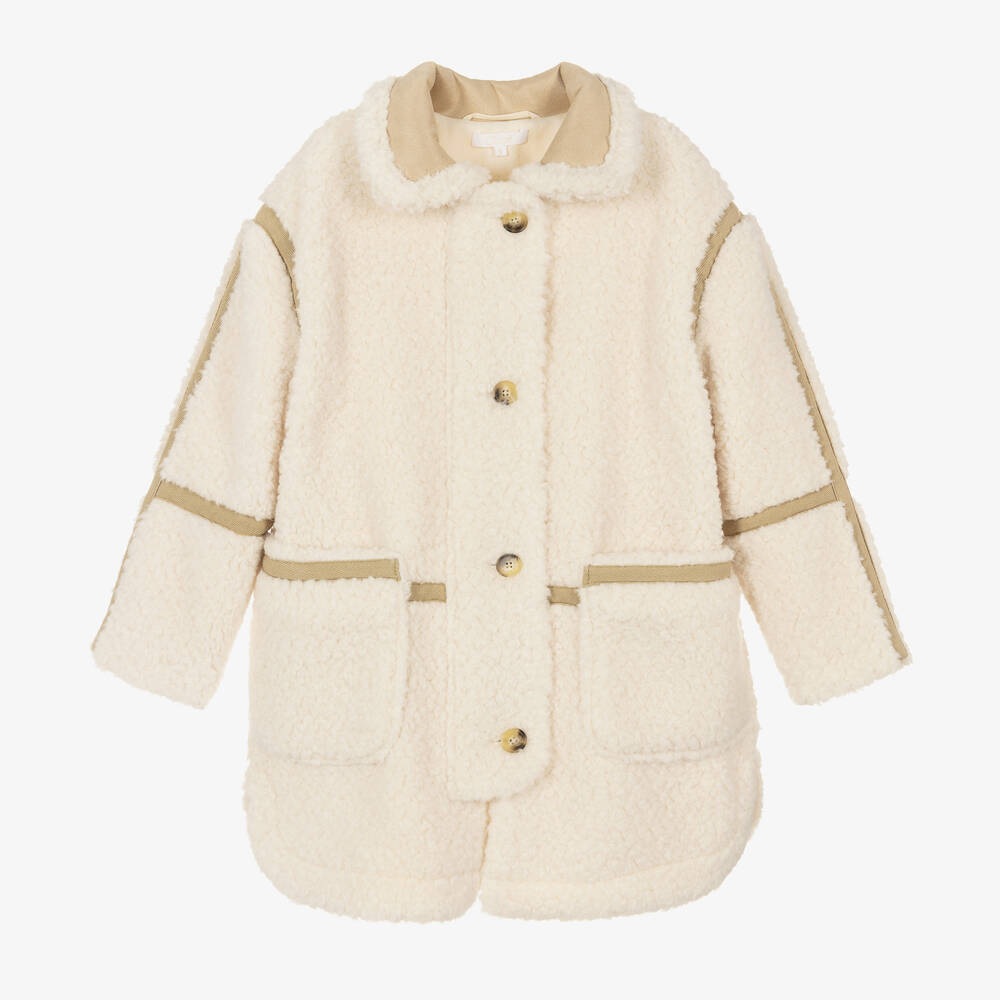 Chloé - Teen Girls Ivory Sherpa Fleece Coat | Childrensalon