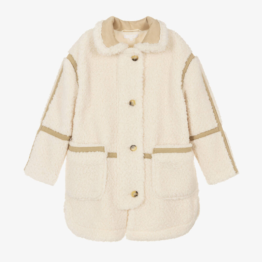 Chloé - Manteau ivoire en polaire Sherpa | Childrensalon