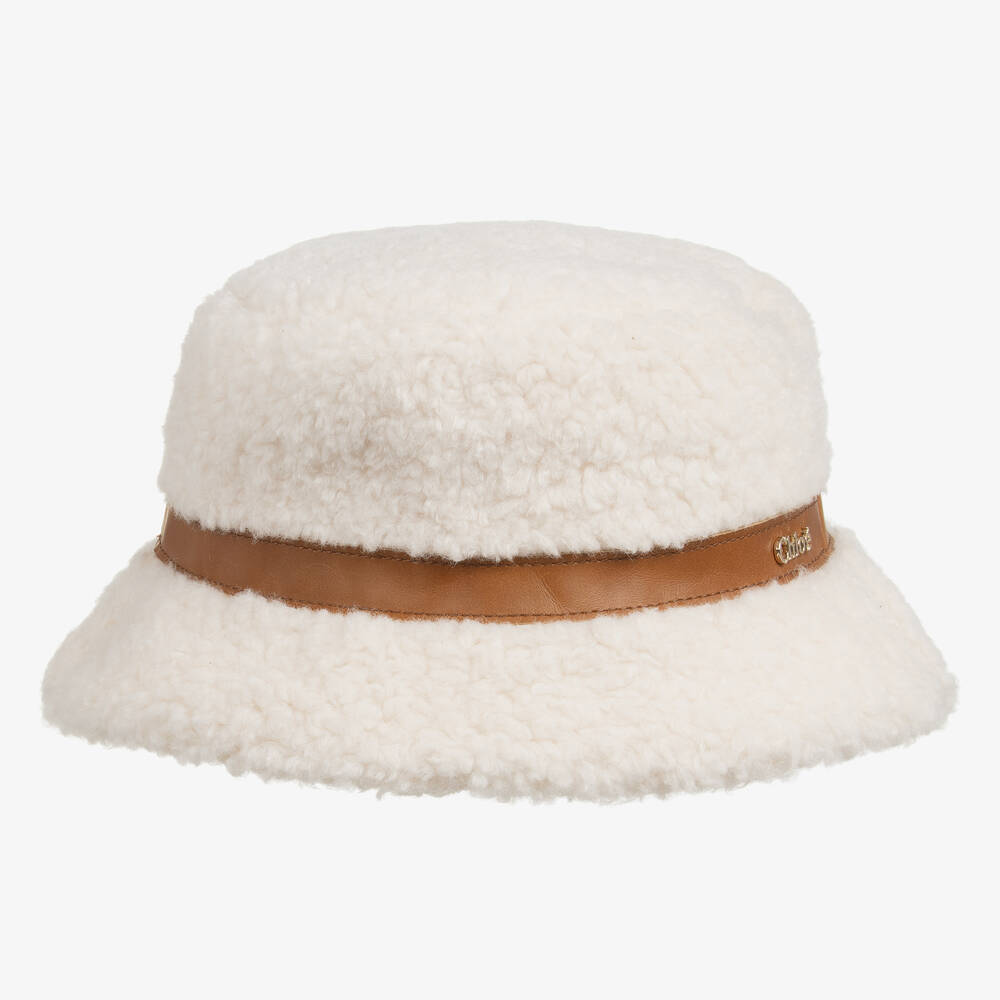 Chloé - Teen Girls Ivory Sherpa Fleece Hat | Childrensalon