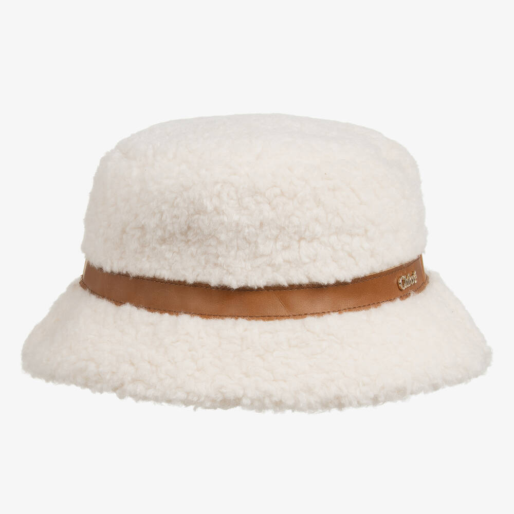 Chloé - Elfenbeinfarbener Sherpa-Fleece-Hut | Childrensalon