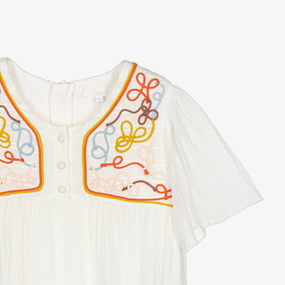 Chloé-Teen Girls Ivory Silk Chiffon Ribbon Dress | Childrensalon Outlet