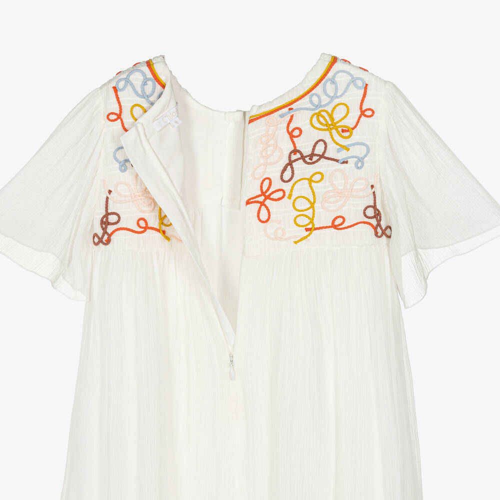 Chloé-Teen Girls Ivory Silk Chiffon Ribbon Dress | Childrensalon Outlet
