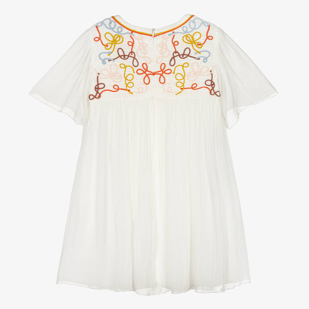 Chloé-Teen Girls Ivory Silk Chiffon Ribbon Dress | Childrensalon Outlet