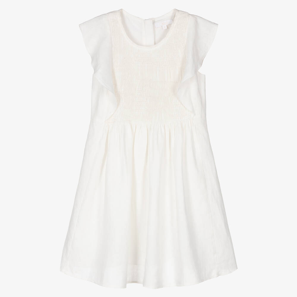 Chloé - Teen Girls Ivory Smocked Linen Dress | Childrensalon