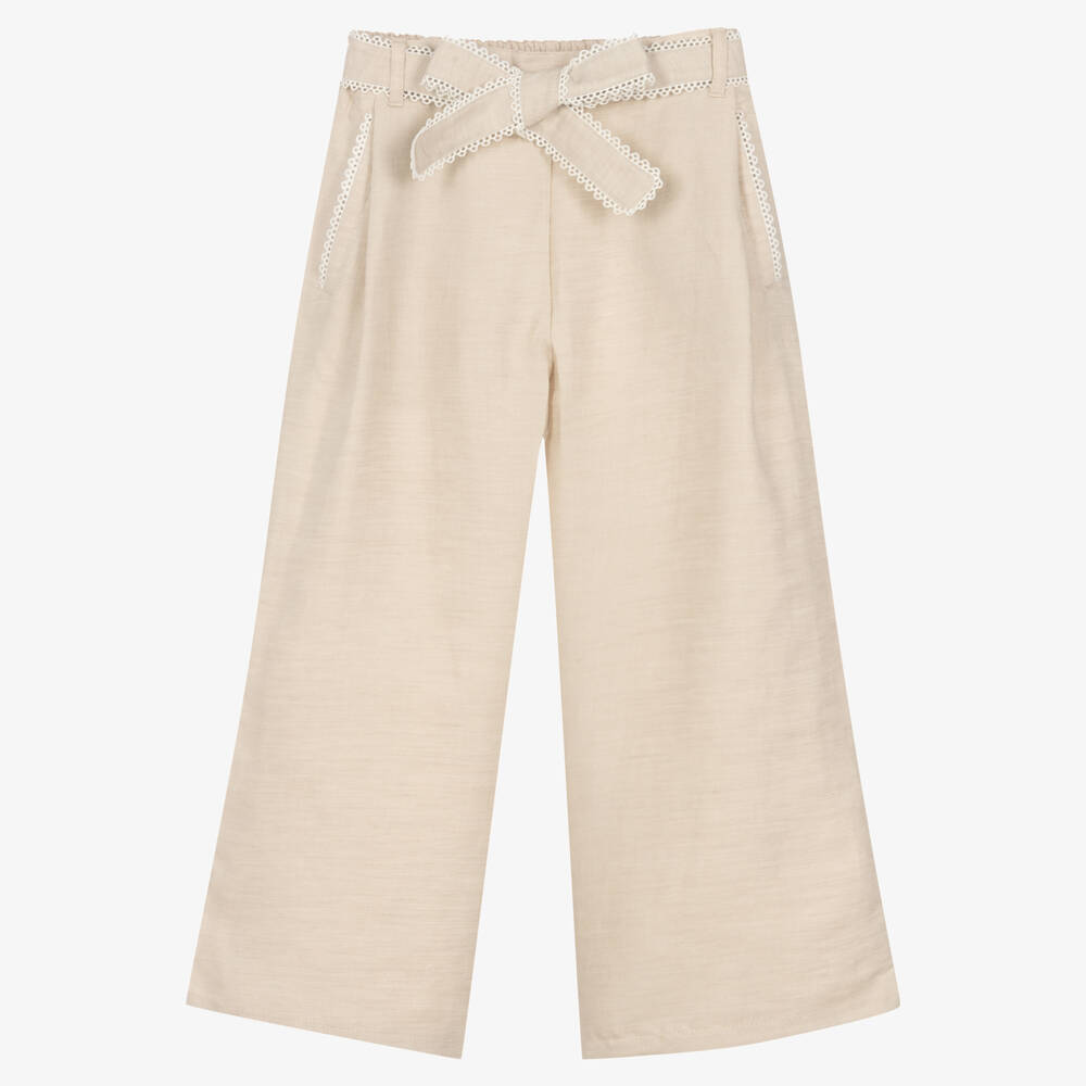 Chloé - Широкие кремовые брюки из твила | Childrensalon