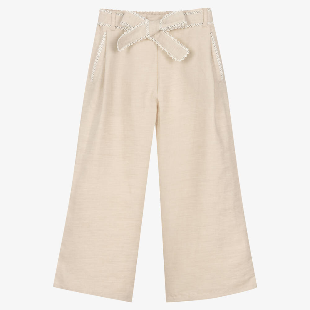 Chloé - Pantalon large ivoire en sergé ado | Childrensalon