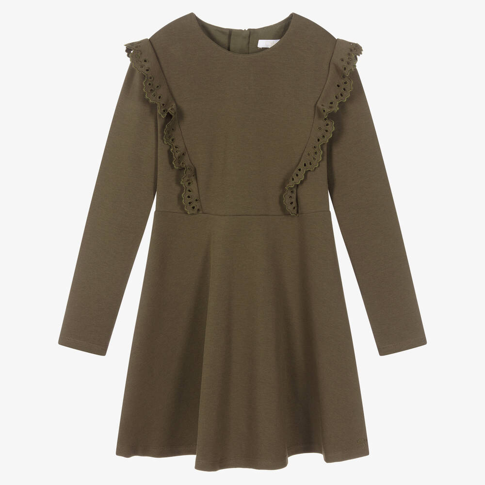 Chloé - Teen Girls Khaki Green Dress | Childrensalon