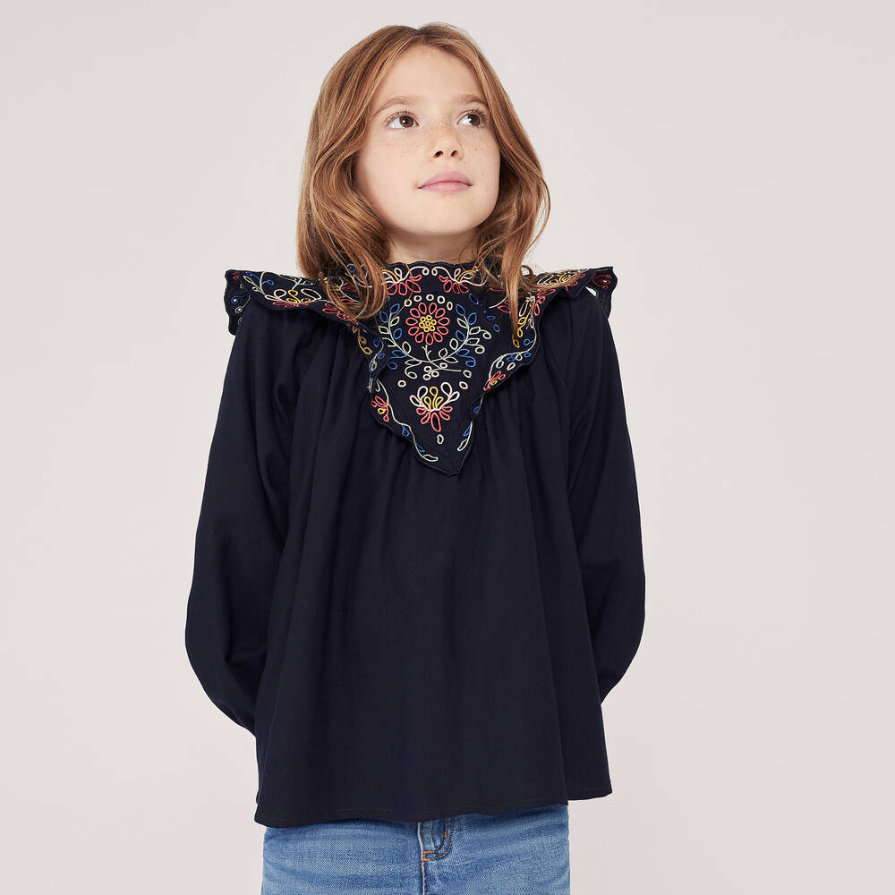 Chloé - Teen Girls Navy Blue Blouse | Childrensalon Outlet image.