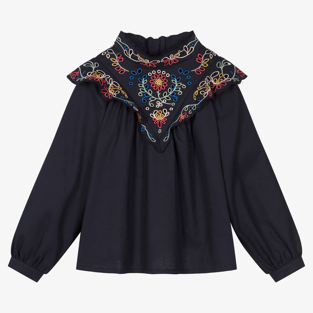 Chloé-Teen Girls Navy Blue Blouse  | Childrensalon Outlet