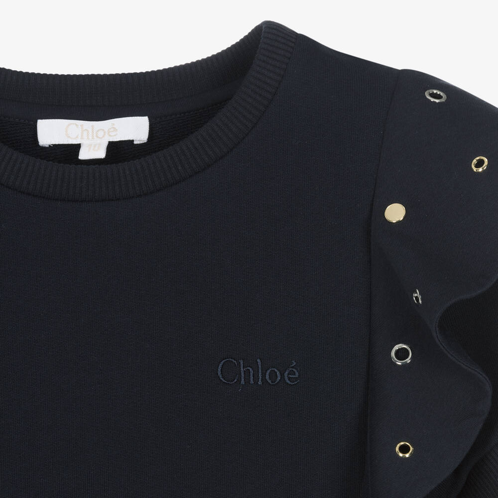 Chloé-Teen Girls Navy Blue Cotton Eyelet Dress | Childrensalon Outlet