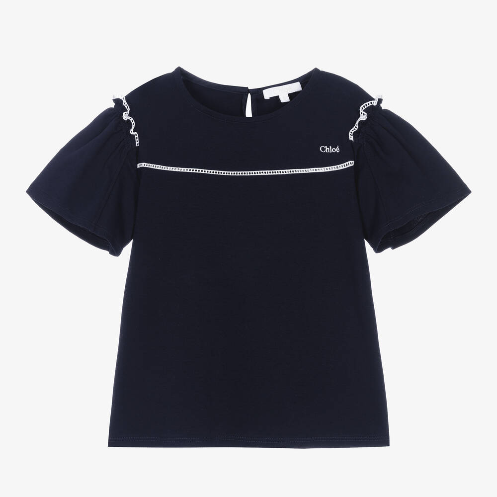Chloé-Синяя хлопковая футболка для девочек-подростков | Childrensalon Outlet
