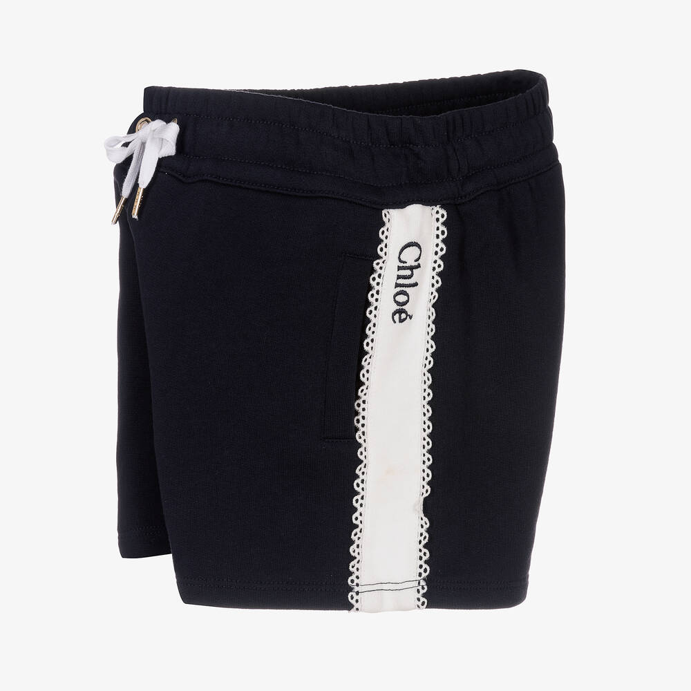 Chloé-Teen Girls Navy Blue Lace Trim Shorts | Childrensalon Outlet