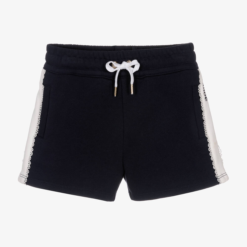 Chloé - Short bleu à liseré dentelle ado | Childrensalon