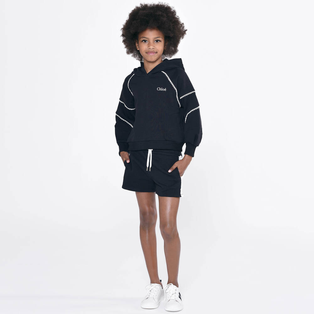 Chloé-Teen Girls Navy Blue Lace Trim Shorts | Childrensalon Outlet