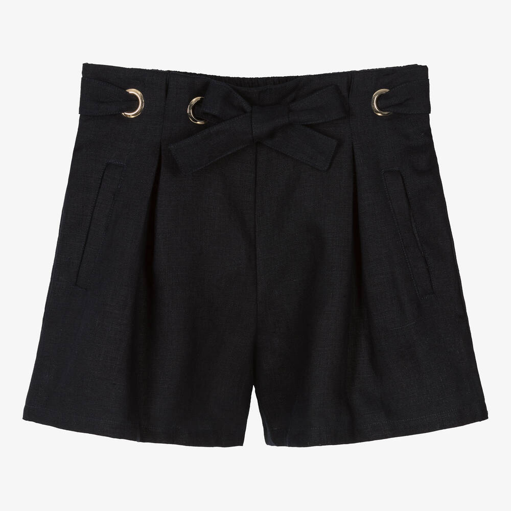Chloé-Teen Girls Navy Blue Linen Shorts | Childrensalon Outlet