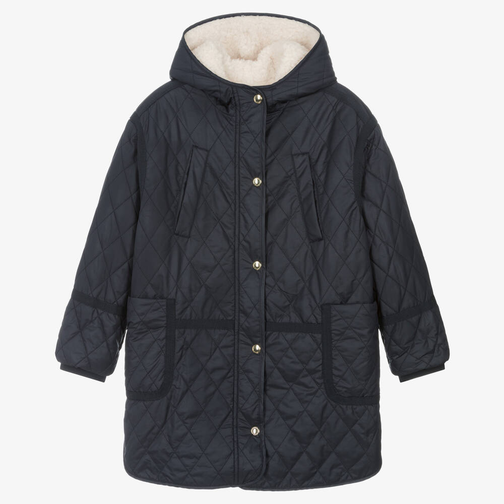 Chloé - Teen Girls Navy Blue Quilted Coat | Childrensalon