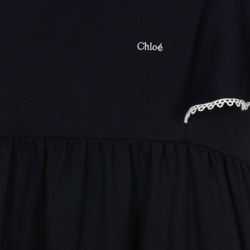 Chloé-Teen Girls Navy Blue Ruffle Sleeve Dress | Childrensalon Outlet