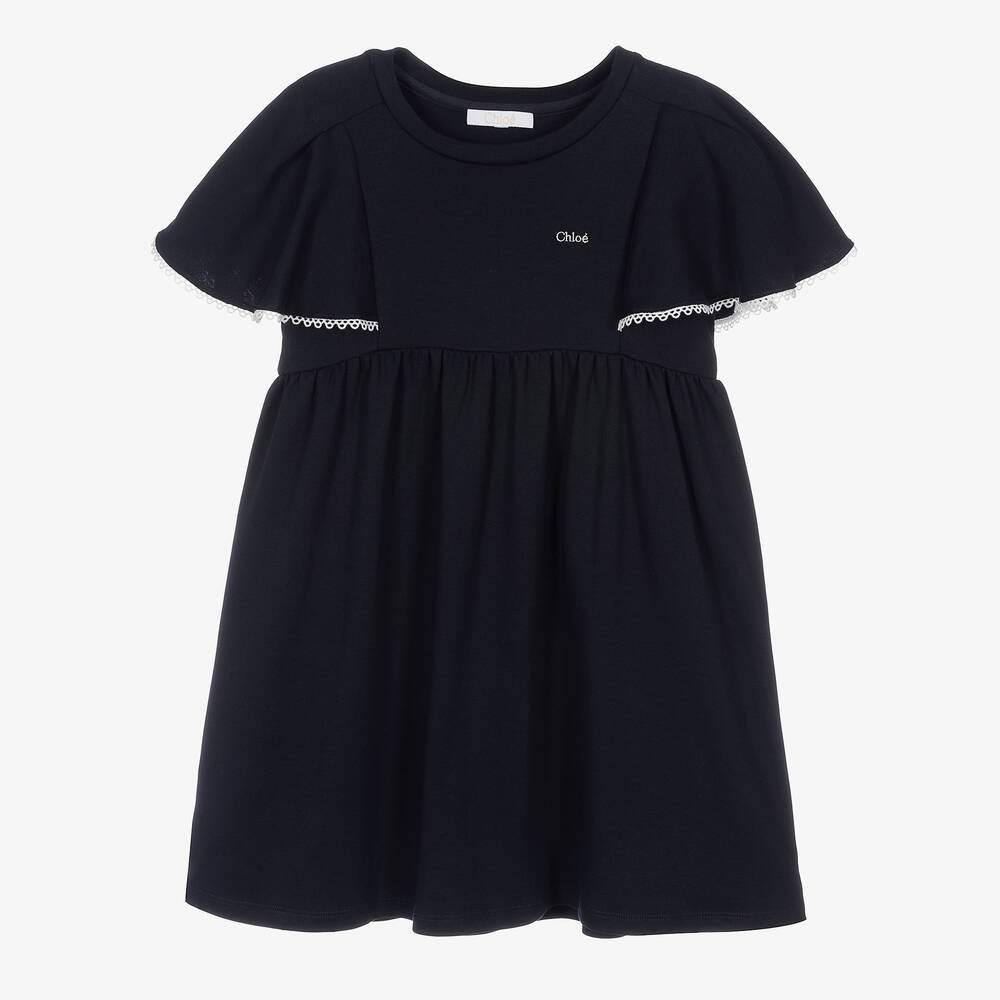Chloé - Teen Girls Navy Blue Ruffle Sleeve Dress | Childrensalon
