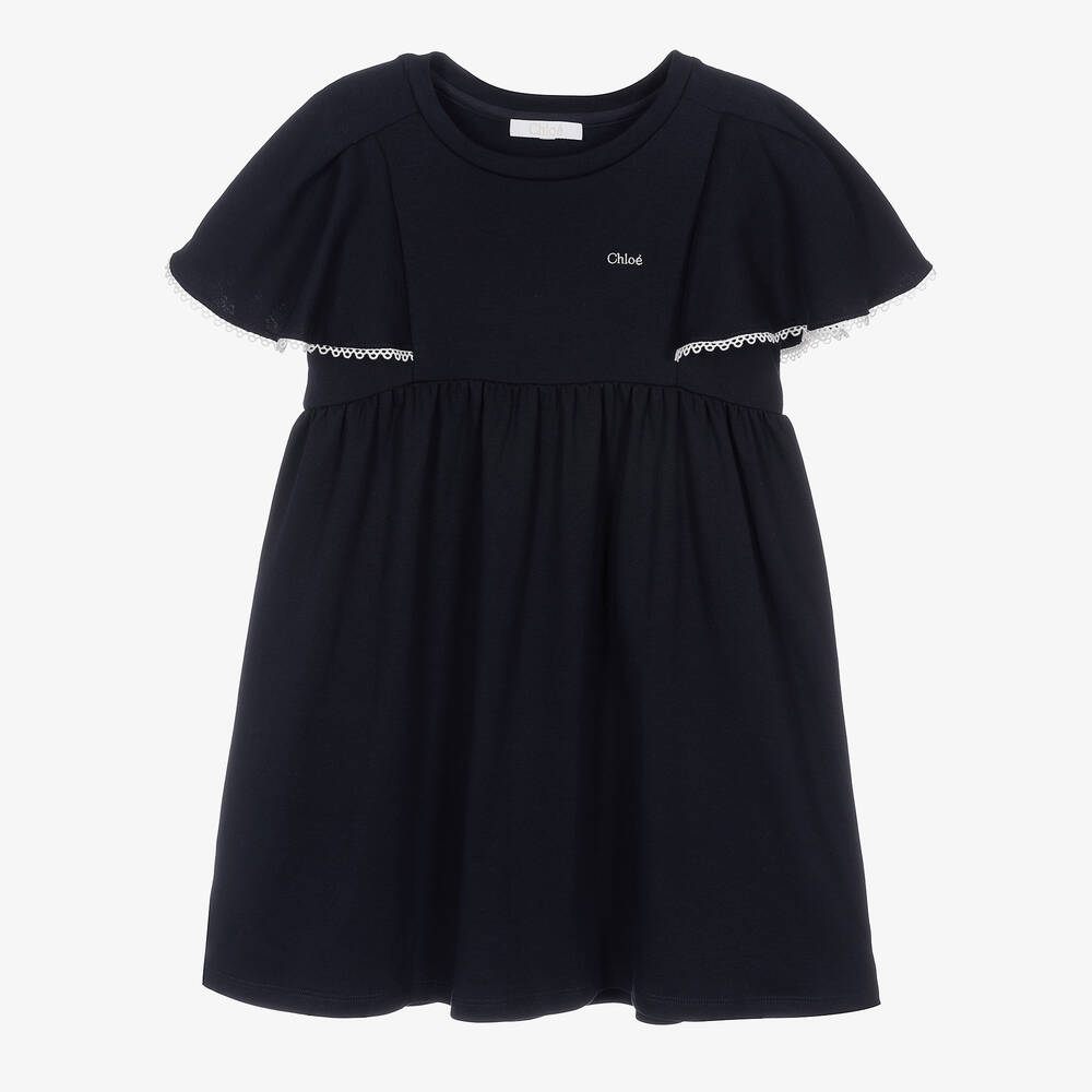 Chloé-Синее платье с рюшами на рукавах | Childrensalon Outlet