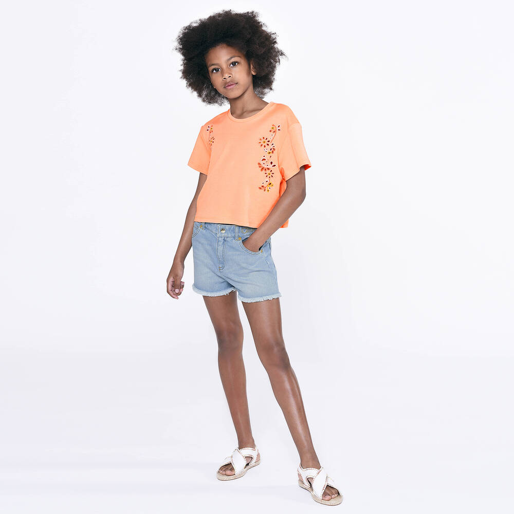 Chloé - Teen Girls Orange Cotton Floral T-Shirt