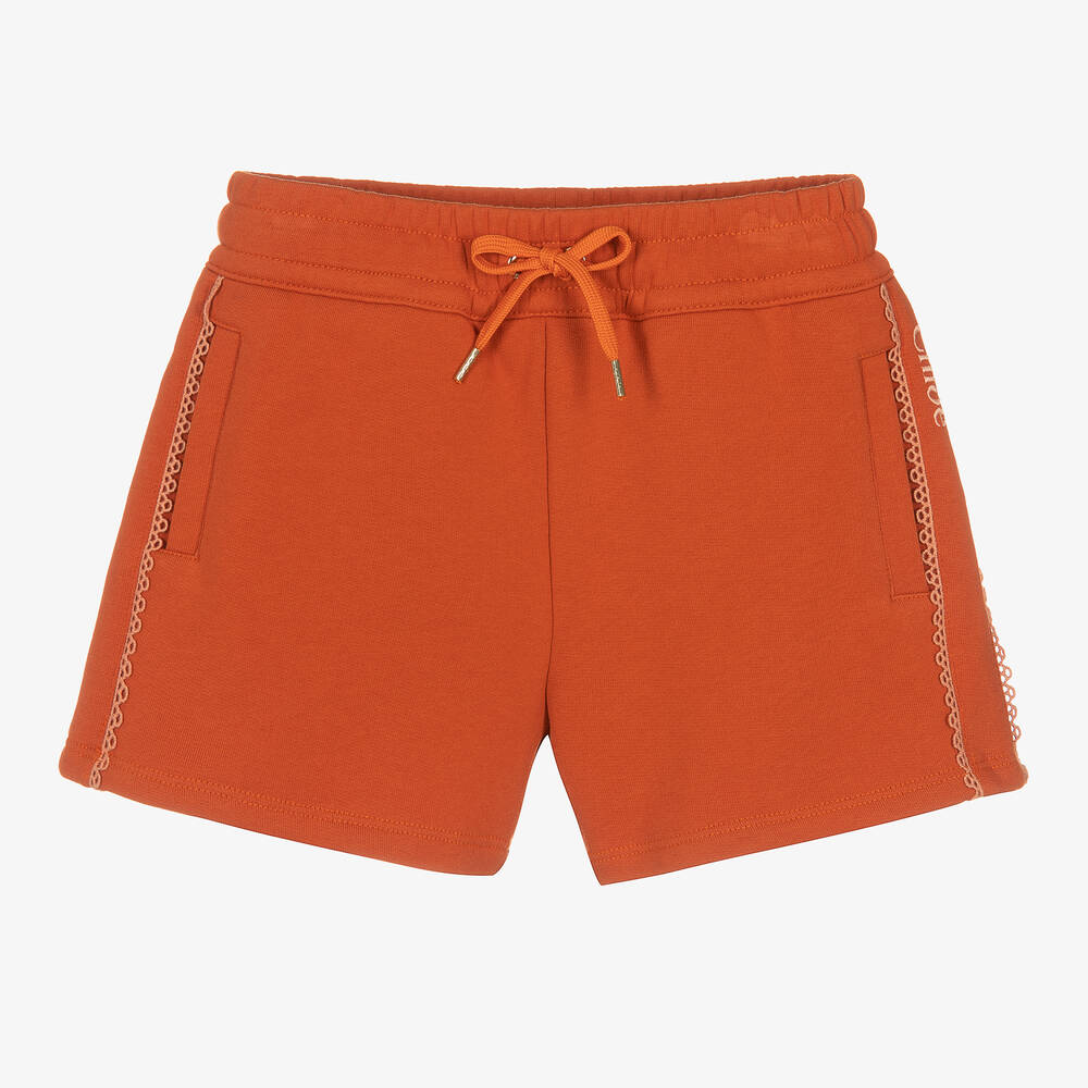 Chloé - Teen Girls Orange Lace Trim Shorts | Childrensalon