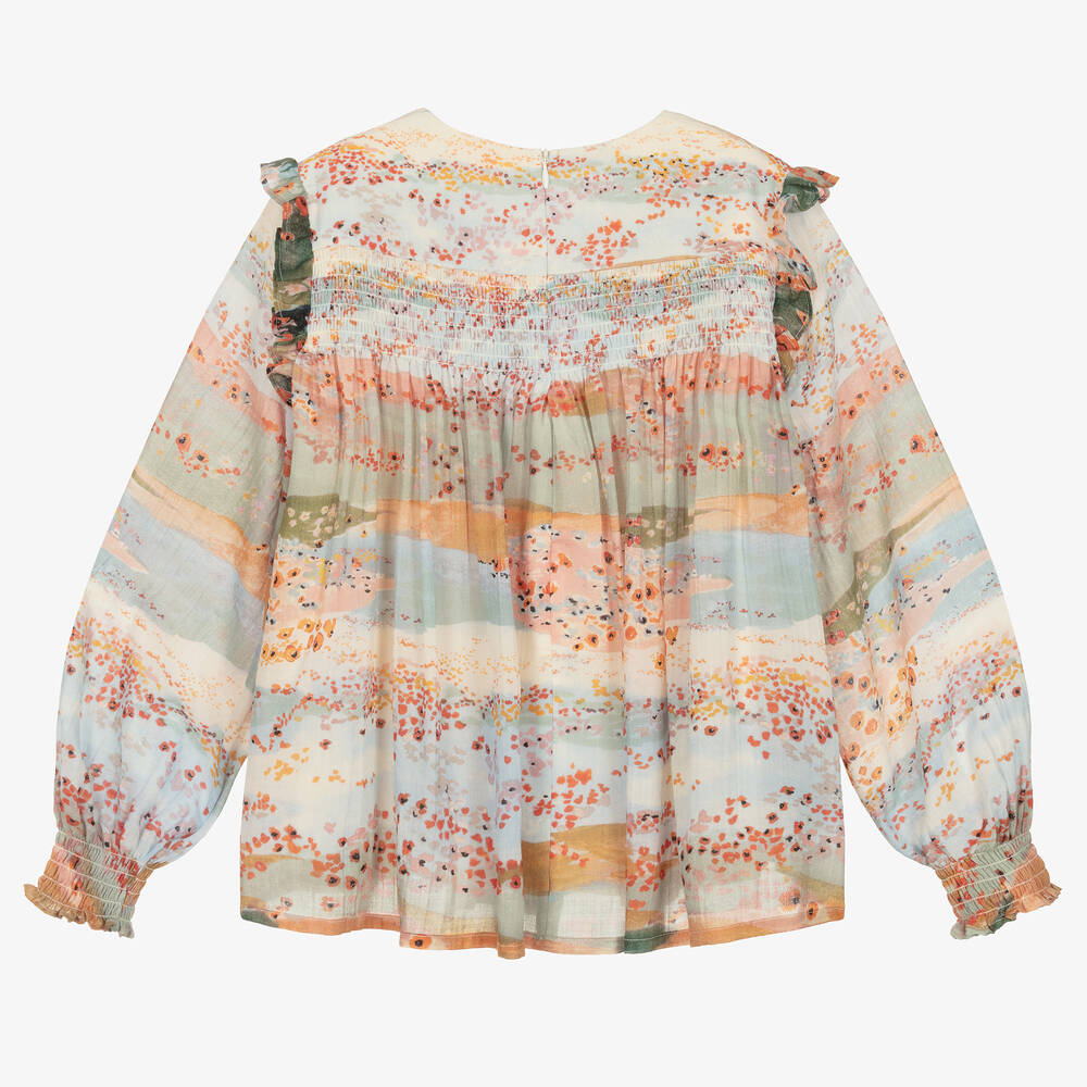 Chloé-Розово-голубая блузка с маками | Childrensalon Outlet