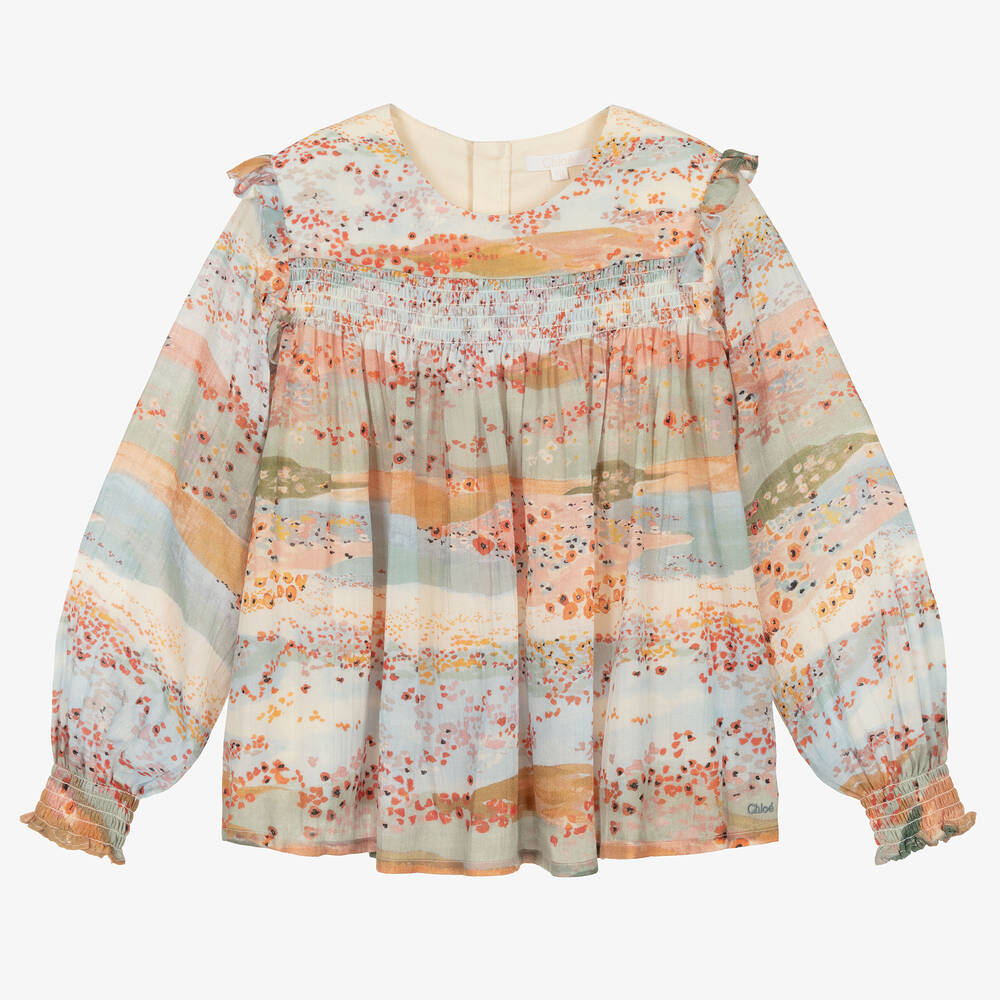 Chloé - Teen Girls Pastel Blue & Pink Poppy Blouse | Childrensalon