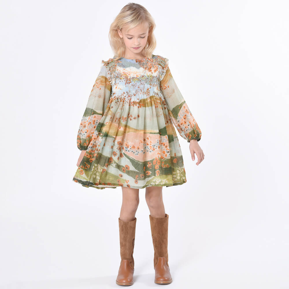 Chloé-Розово-голубое платье с маками | Childrensalon Outlet
