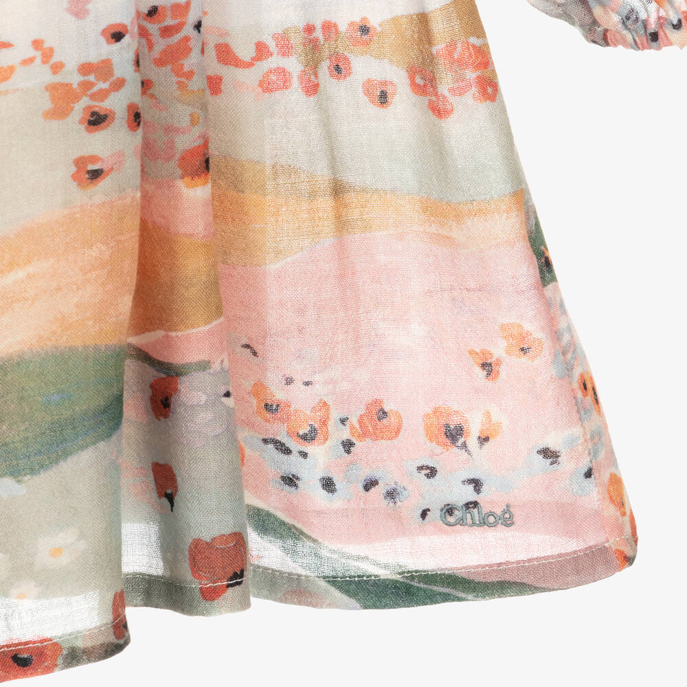 Chloé-Розово-голубое платье с маками | Childrensalon Outlet