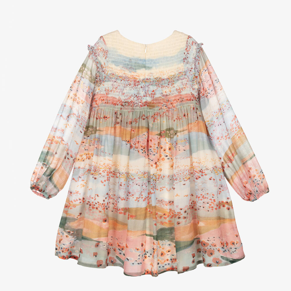 Chloé-Розово-голубое платье с маками | Childrensalon Outlet