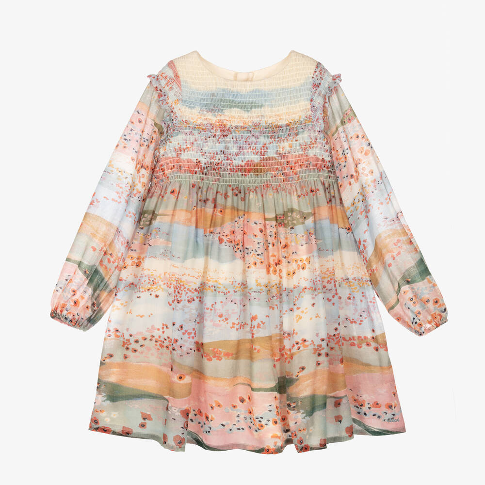 Chloé - Robe rose et bleue à coquelicots | Childrensalon