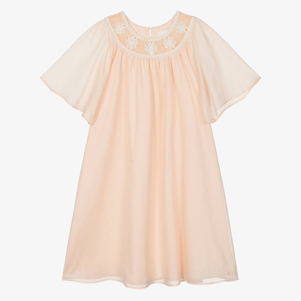 Teen Girls Pink Cotton Crochet Dress