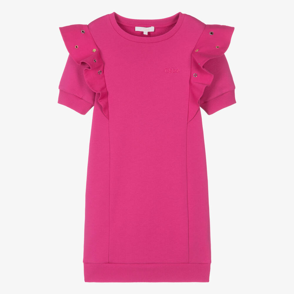 Chloé-Teen Girls Pink Cotton Eyelet Dress | Childrensalon Outlet