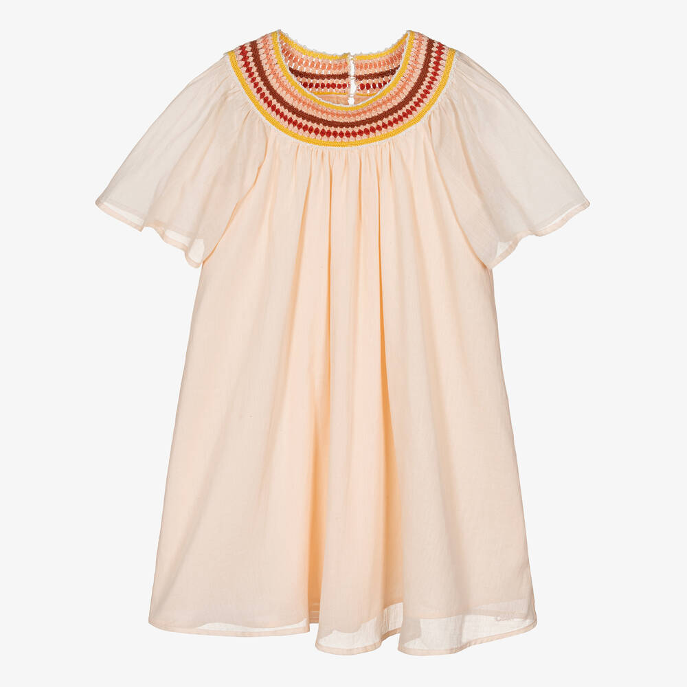 Chloé - Teen Girls Pink Cotton Macramé Dress | Childrensalon