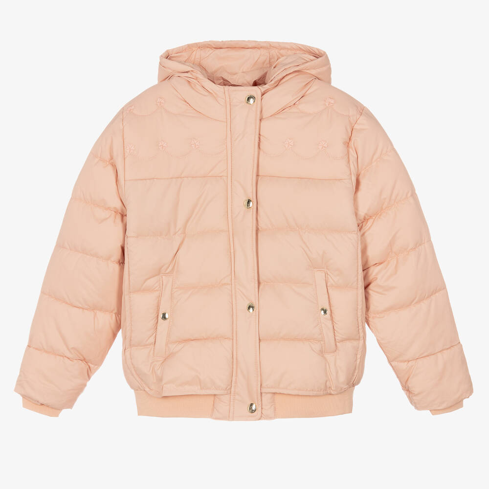 Chloé - Teen Girls Pink Embroidered Puffer Coat | Childrensalon