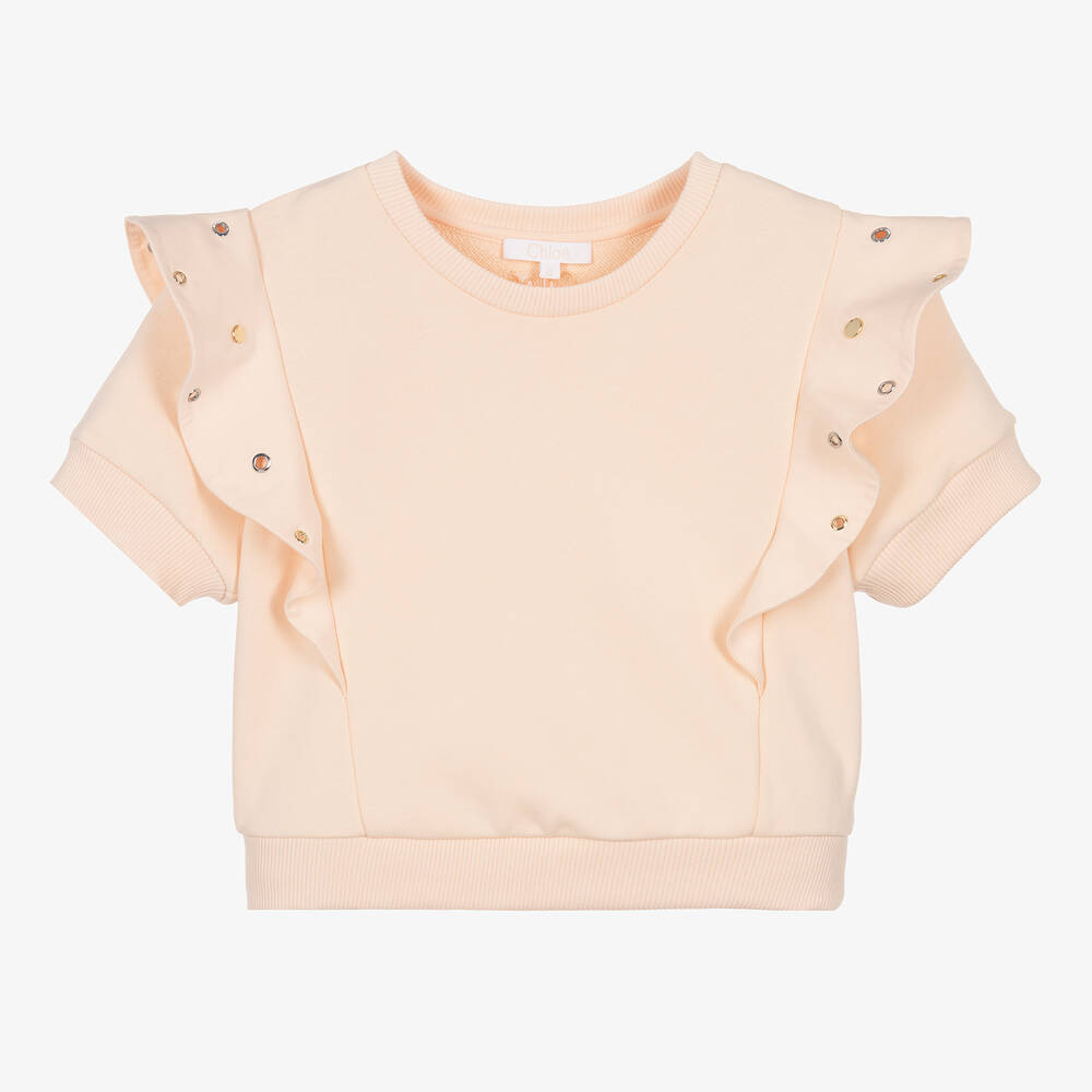 Chloé-Teen Girls Pink Eyelet Ruffle Sweatshirt | Childrensalon Outlet