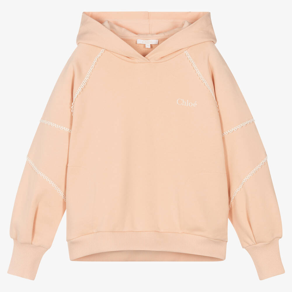 Chloé - Teen Girls Pink Lace Logo Hoodie | Childrensalon