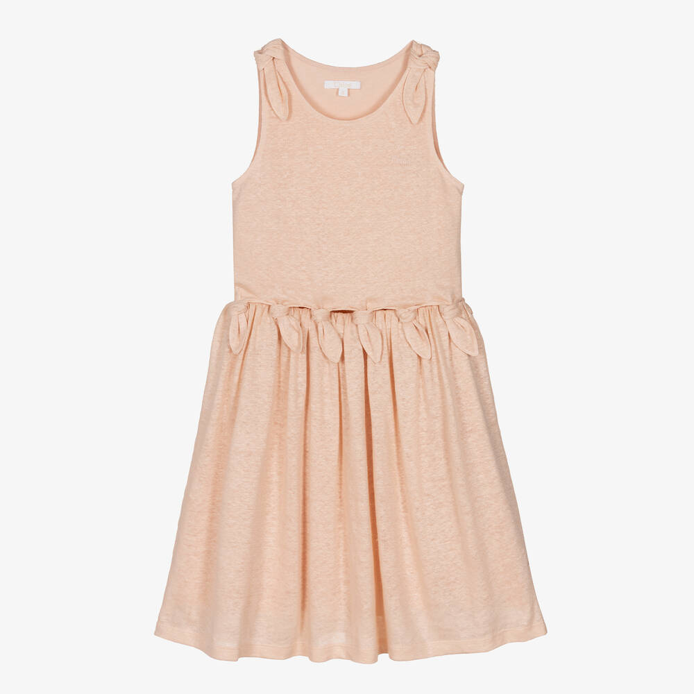 Chloé - Teen Girls Pink Linen Knot Detail Dress | Childrensalon