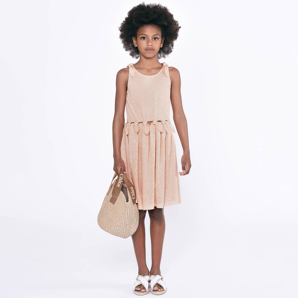 Chloé-فستان تينز بناتي كتان لون زهري | Childrensalon Outlet