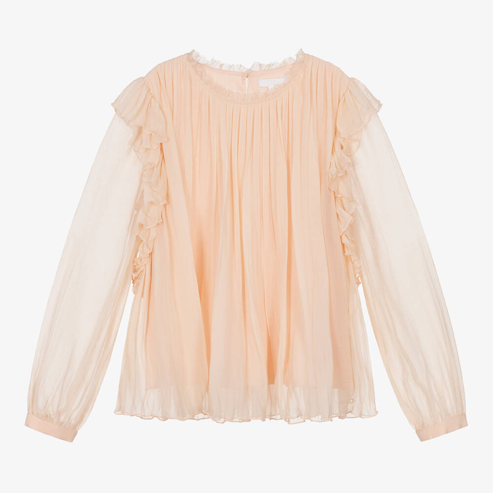 Chloé - Розовая плиссированная блузка из шелка | Childrensalon