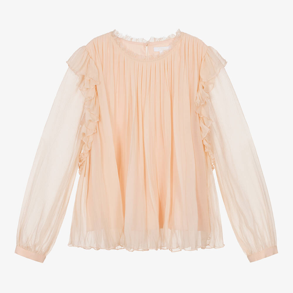 Chloé - Teen Girls Pink Pleated Silk Blouse | Childrensalon