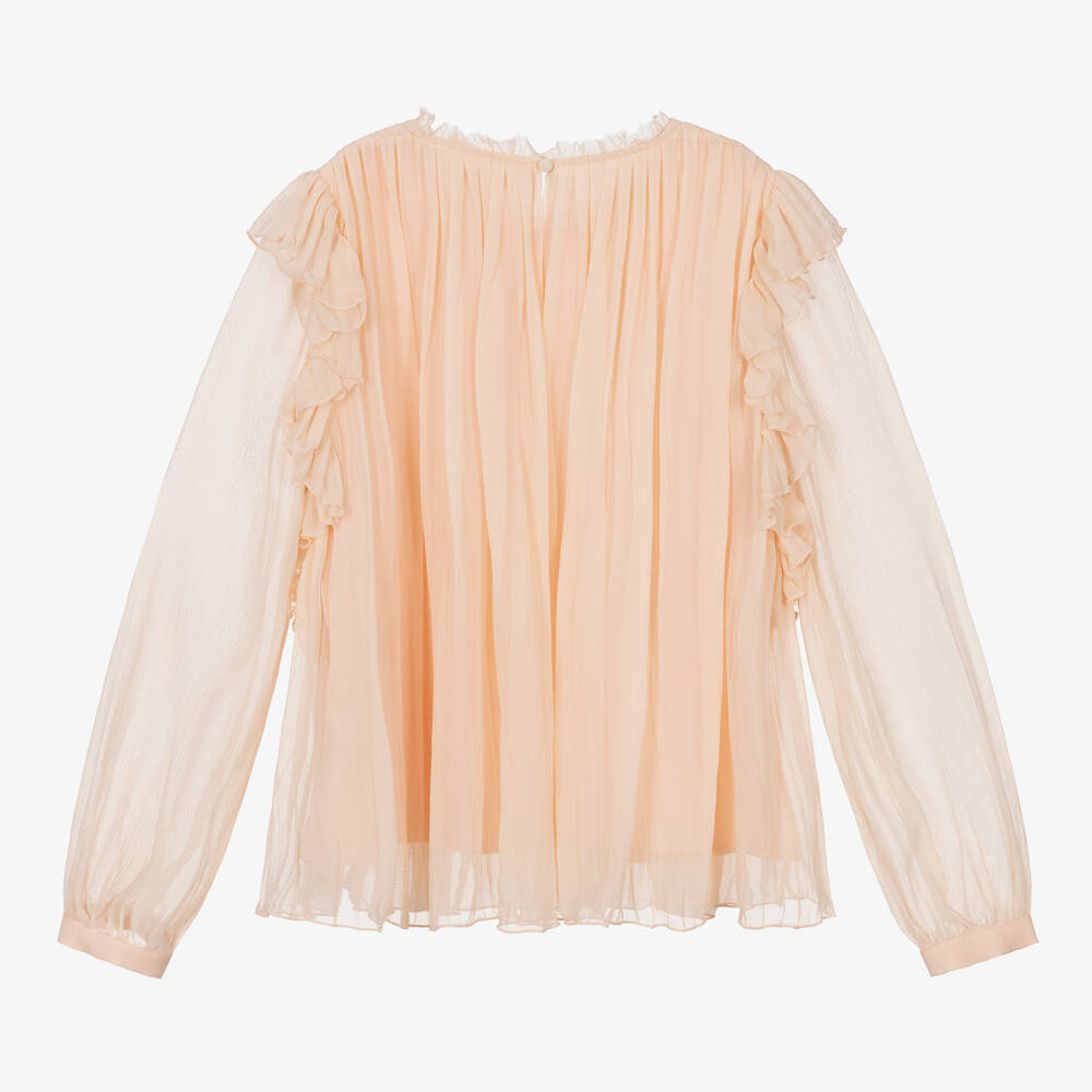 Chloé-Teen Girls Pink Pleated Silk Blouse | Childrensalon Outlet