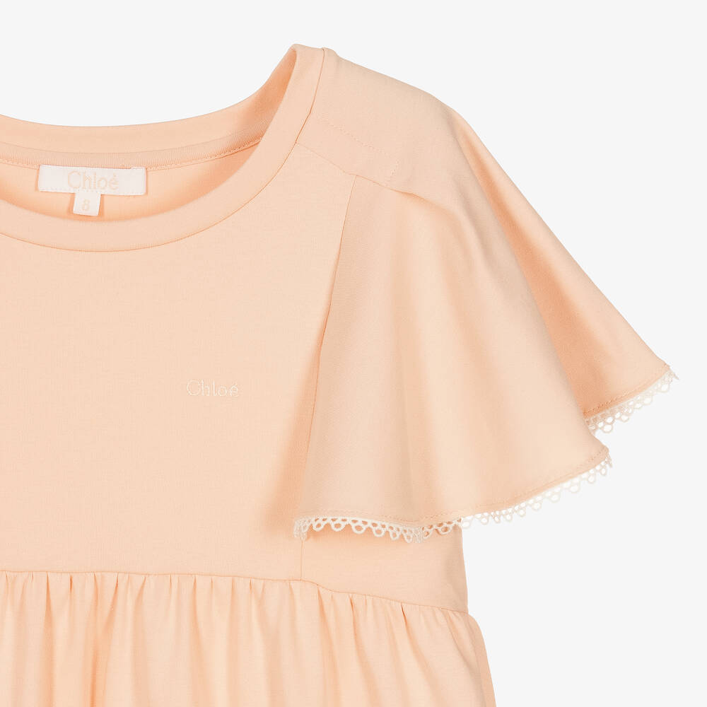 Chloé-Розовое платье с рюшами на рукавах | Childrensalon Outlet