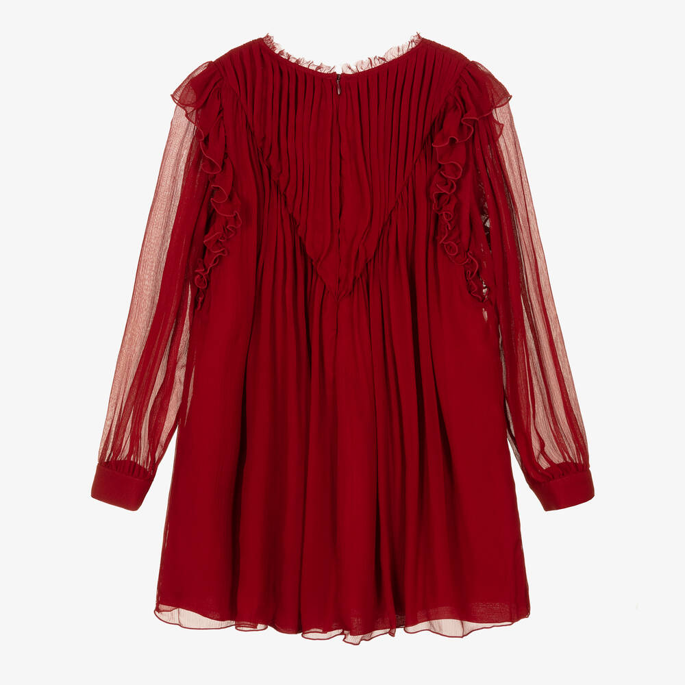 Chloé-Красное шелковое платье с рюшами | Childrensalon Outlet