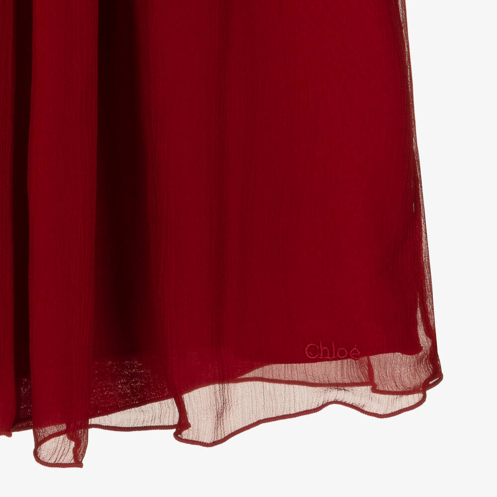 Chloé-Красное шелковое платье с рюшами | Childrensalon Outlet