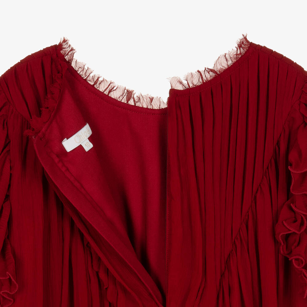 Chloé-Красное шелковое платье с рюшами | Childrensalon Outlet