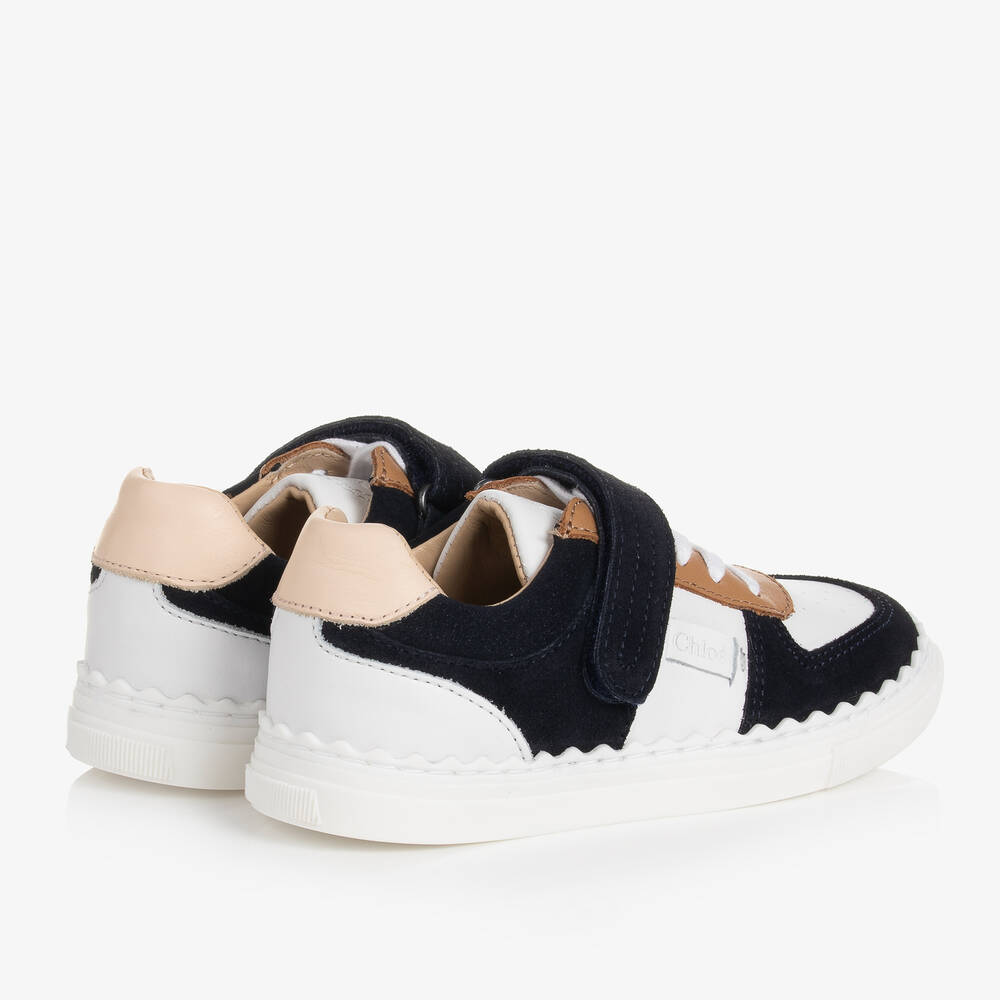 Chloé-Teen Girls White & Blue Leather Trainers | Childrensalon Outlet
