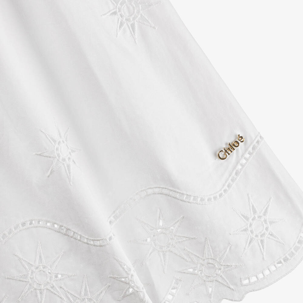 Chloé-Teen Girls White Cotton Cutwork Dress | Childrensalon Outlet